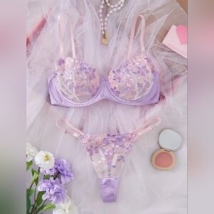 2 For $40 New! Lavender Floral Lace Lingerie Set Size Large NWT